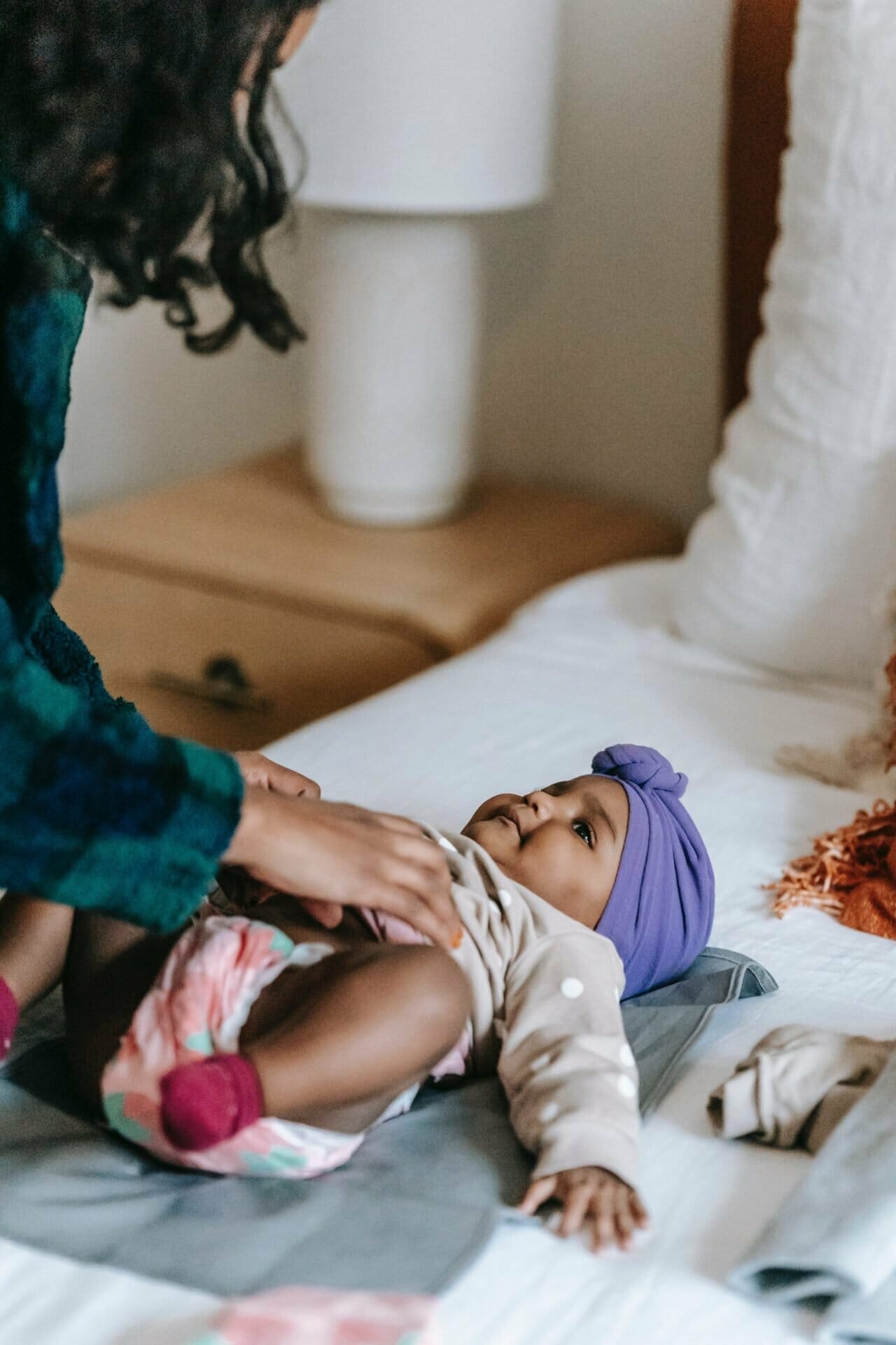 Mom with cloth diapered baby